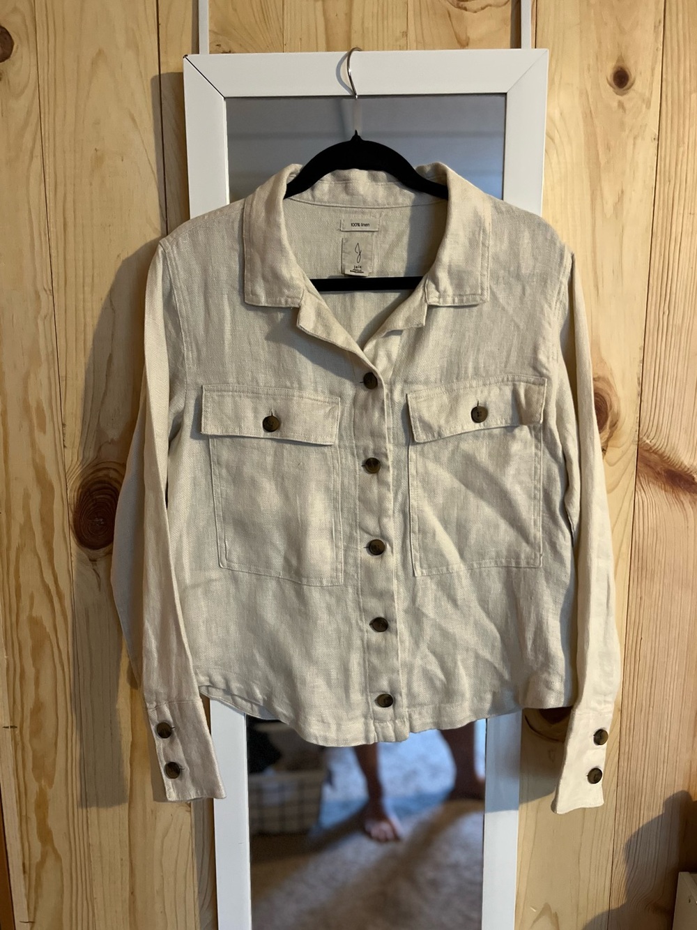 Joie Cream 100% Linen Button Front Shacket W/Pockets